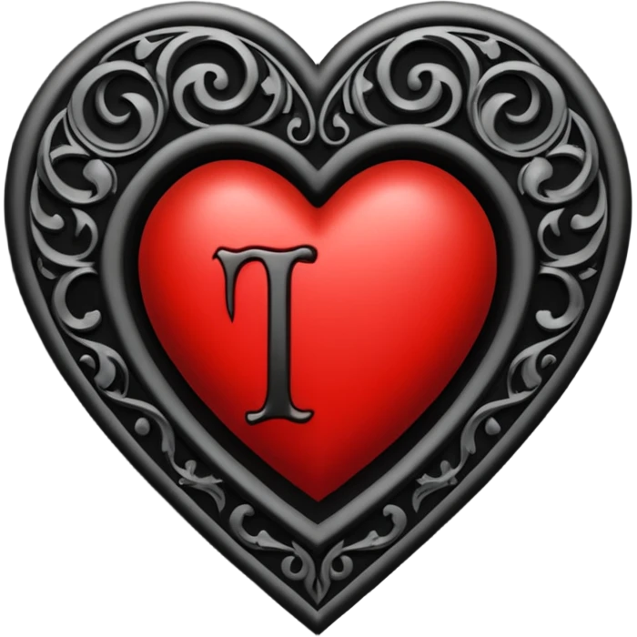 Can you make a heart with a gothic design, I want black and blood red colors . In the middle of the heart there should be the letter I emoji
