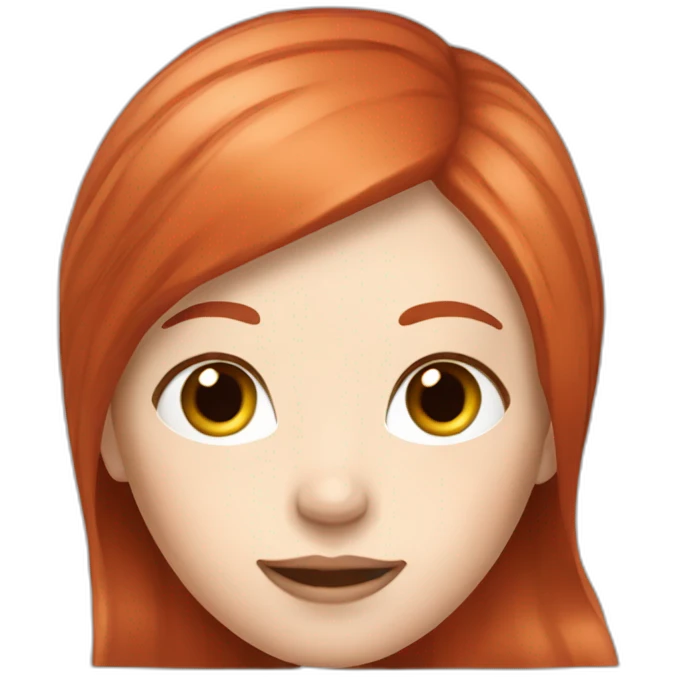 red hair women with white decoloration at the end of the hair, verry white skin emoji