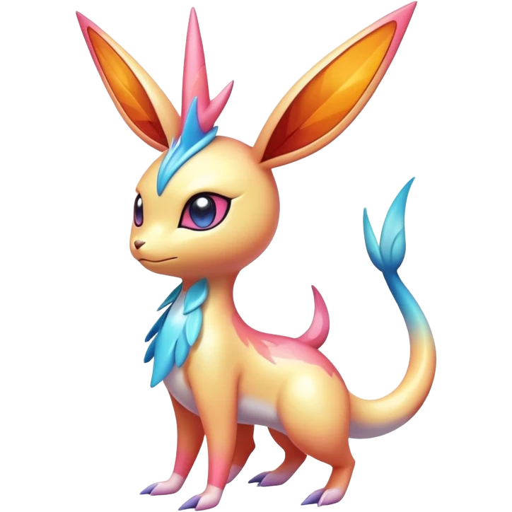 Colorful Shiny Exotic Victini-Salandit-Aurorus-Sylveon-Fakémon-hybrid-creature (full body)  emoji