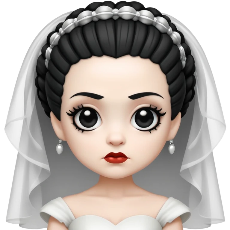 cute chibi Bride of Frankenstein with big eyes and black and white hair emoji