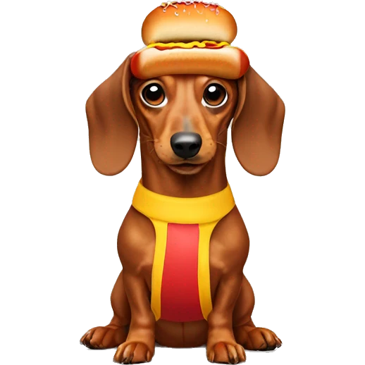 Dachshund wearing a hot dog costume emoji