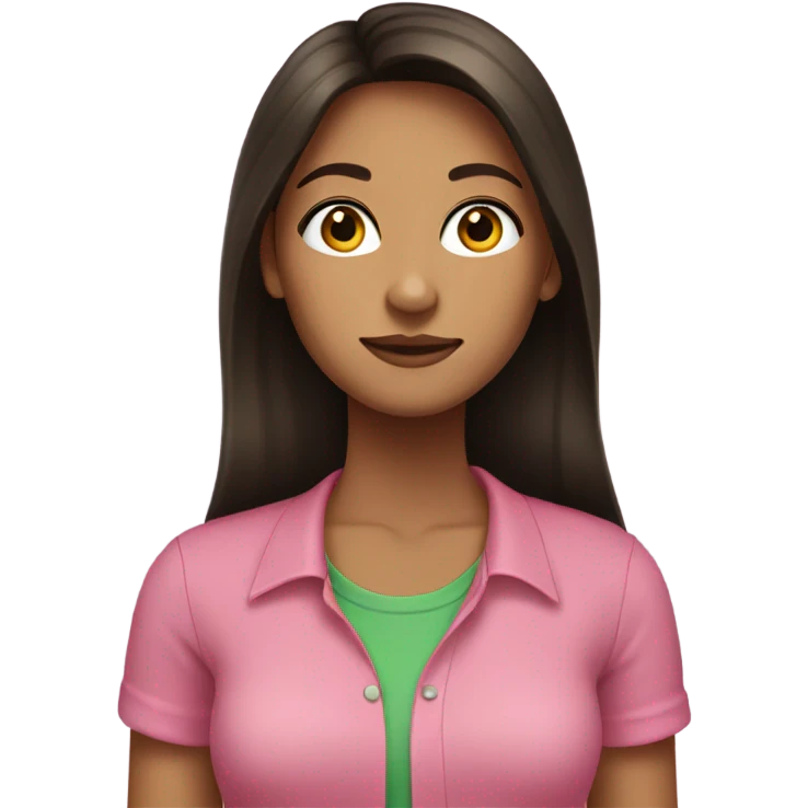 Female young lady with long dark brown hair in pink and green shirt emoji