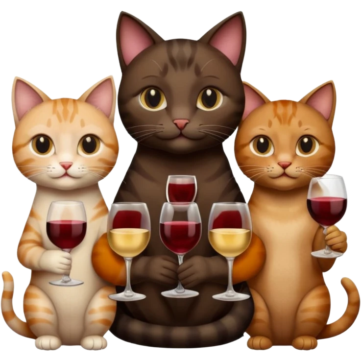три кошки черная,коричневая,бежевая с бокалом вина emoji