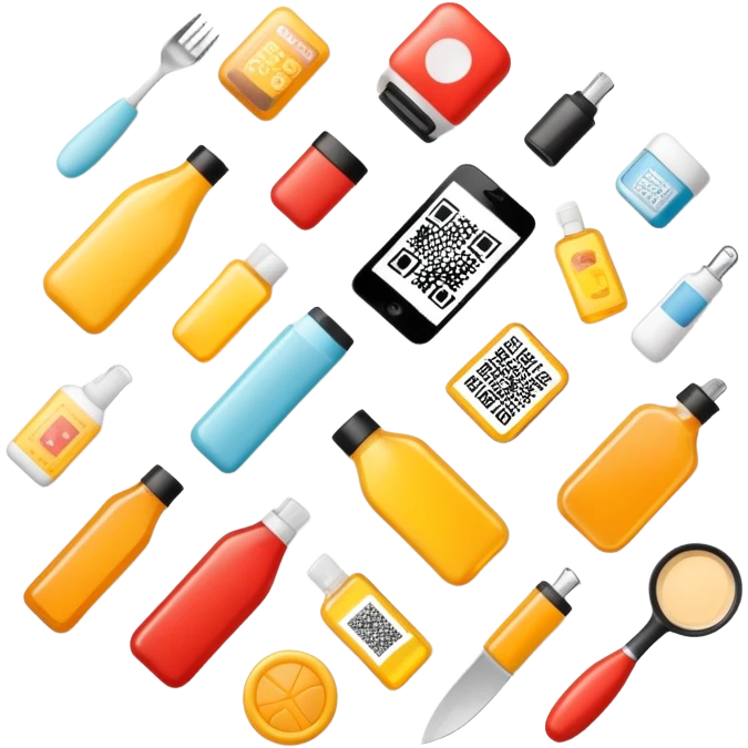 illustration with products and their qr codes emoji