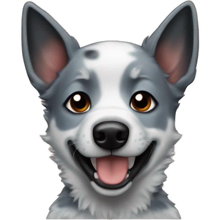 A blue heeler puppy with devil horns emoji