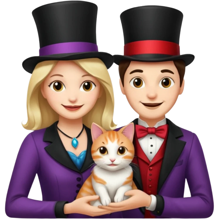 magician couple and their pet cat emoji