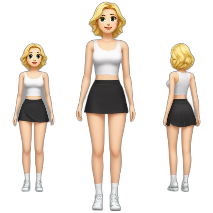 full-body-caucasian-curvy-beauty-наклоняется к земле-short-black-skirt-back-and-front-views-strong-wind-knickers-long-white-socks emoji