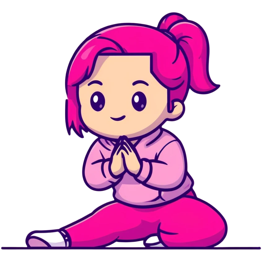 Girl kneeling in playful pose, transparent glass style, bright pink gradient, with shadows and highlights, minimalist design emoji