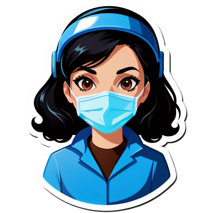 Woman with black hair with full ppe emoji