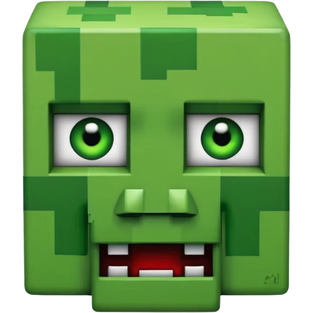 Minecraft creeper creature with sinister crooked looking and is creepy nightmarish and it looks like a creepy bloody green face emoji