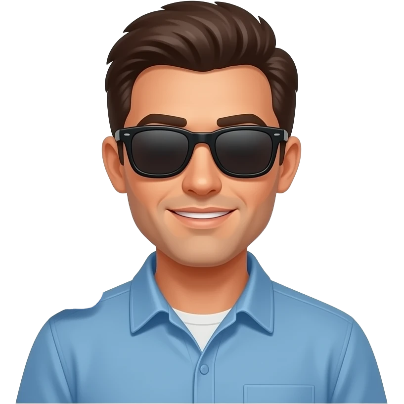 A informal man, with sunglasses, glowing digital, chat, peoples, symbols on the around, a floating Facebook logo, on the left shoulder, looking at viewer with curious. Text on below: 'What's your topic, lady?'. Shimmering red ignore and green check icons, white background emoji