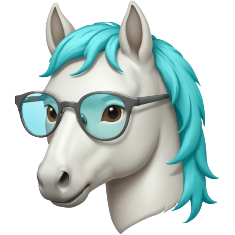 white horse head with turquoise hair and glasses emoji