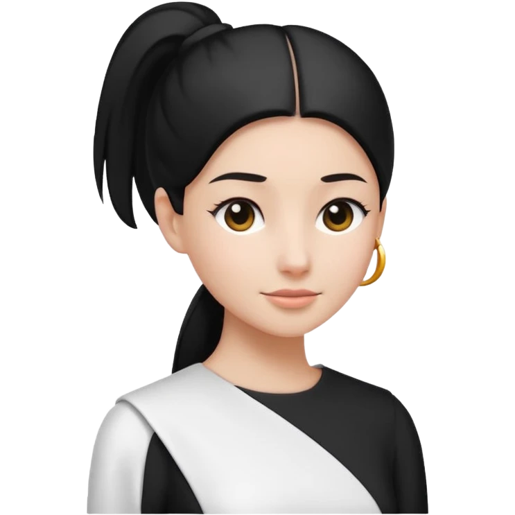 black sleek ponytail, no head, simple white dress and white sleeves, modern minimalistic emoji style emoji