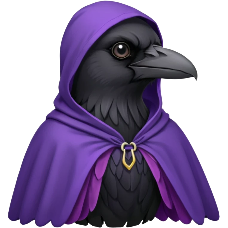 black realistic raven wearing a purple hooded cloak emoji