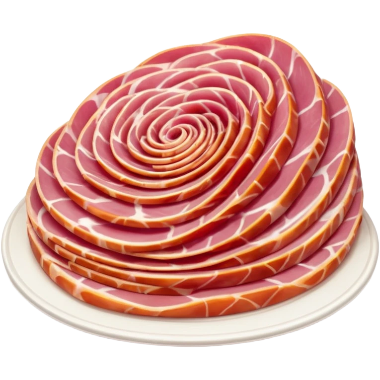 dry-cured ham, thin folded slices, deep pink to red, white fat streaks, silky, translucent, marbled, folds or curls, creamy integrated fat, no bread, fruit, plate, or faces, clean 3D, soft shadows, transparent background, emoji scale emoji