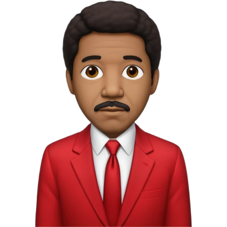 Richard Pryor with dark brown hair, red suit jacket, black suit shirt with red tie emoji