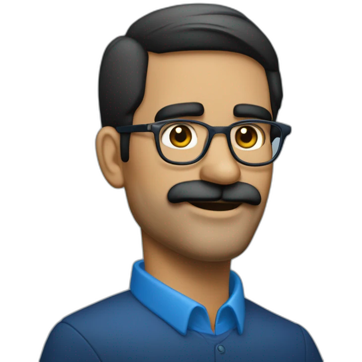 Hombre maduro, rubio canoso  con lentes azules redondos, con barba emoji