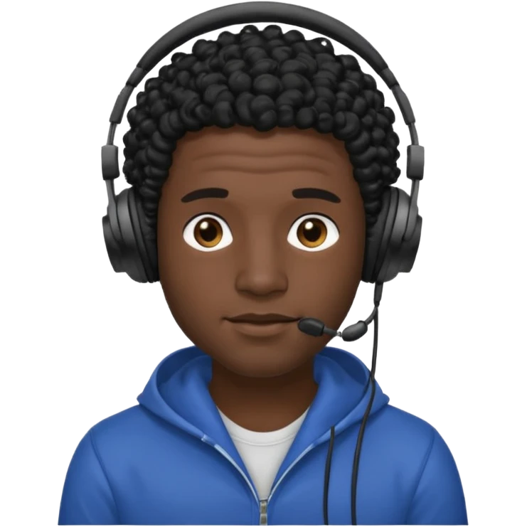 black curly hair man wearing headphones no microphone emoji