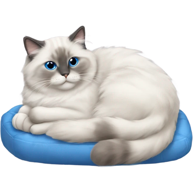 Blue point Ragdoll cat with short hair, sleeping on top of a hot water bottle   emoji