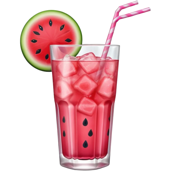 pink soft drink with a watermelon chunk on the rim of glass emoji