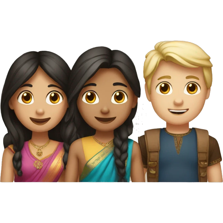 1 indian girl, 1 blond boy, 1 brunette boy emoji