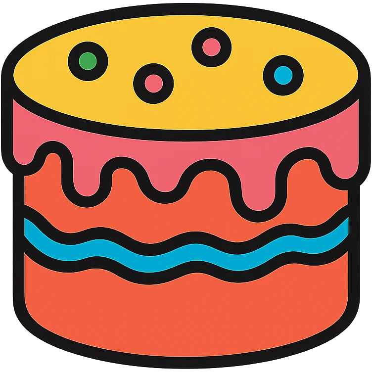 Colorful whole layer cake with decorative icing emoji