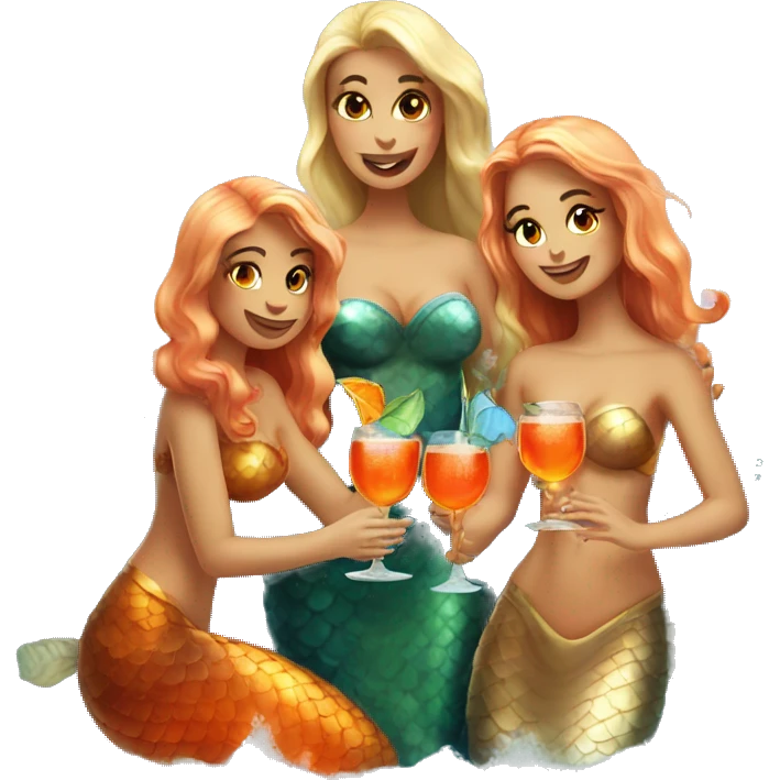 Three beautiful mermaids drinking aperol emoji