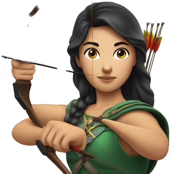 a male archer aiming with a bow in her hand but no arrow, dark hair, bright skin, emoji