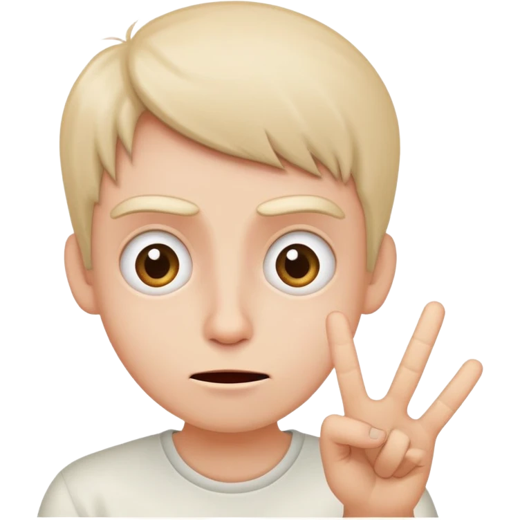 A wide eyed grimacing anxious face who’s acting like everything is fine with a peace sign up  emoji