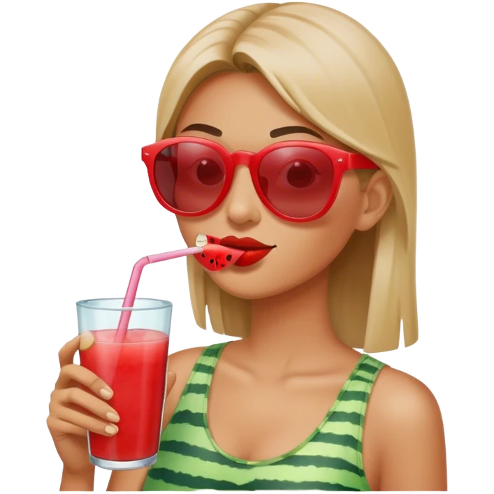 Emoji drinking watermelon out of straw emoji
