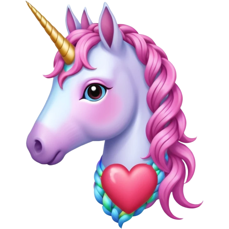 magical unicorn with Braided longer mane  themed heart  emoji