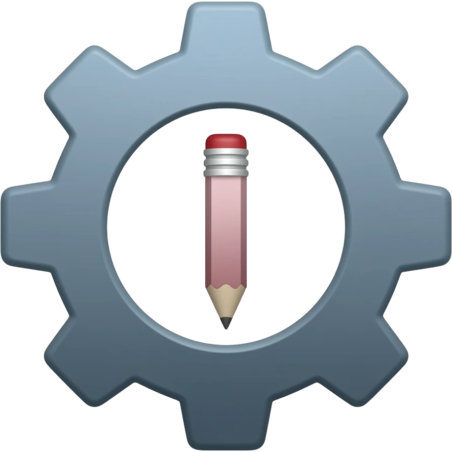 Minimalist enterprise icon, transparent PNG. Colors: #1D3557 #F1FAEE #E63946. Centered pencil + gear with "|" symbol inside. Clean UI, soft shadows, no clutter. emoji