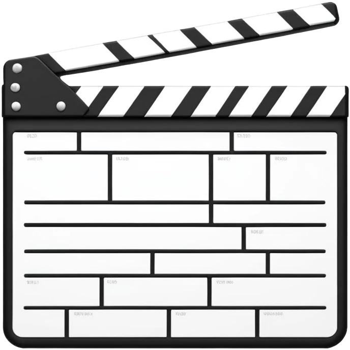 Minimalist closed clapperboard in black and white, straight geometric lines, iOS emoji design with zero unnecessary details emoji