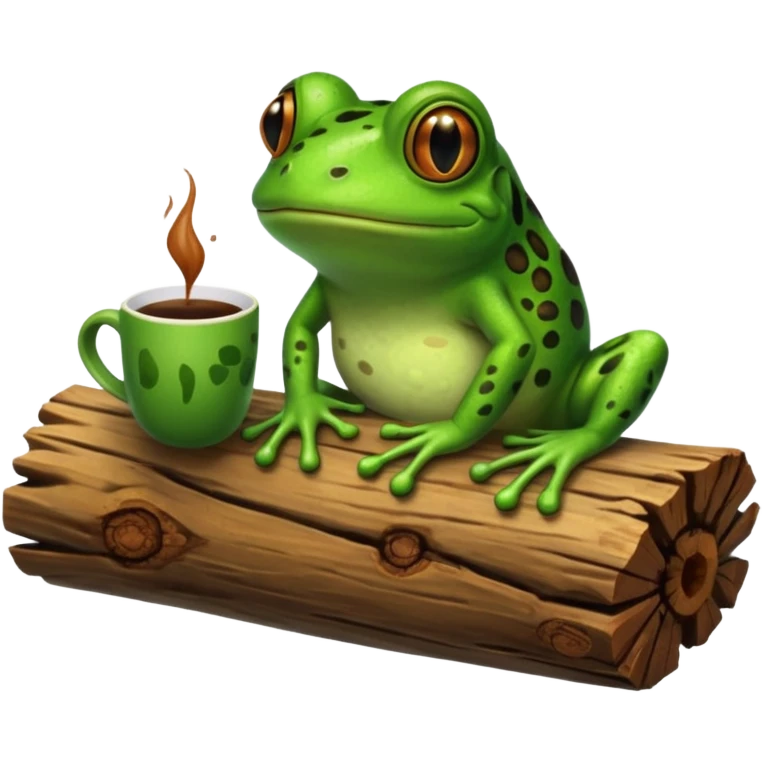 Frog on a log with coffee emoji