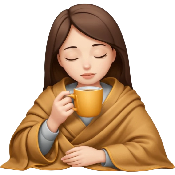 girl inside a blanket sipping coffee eyes closed emoji