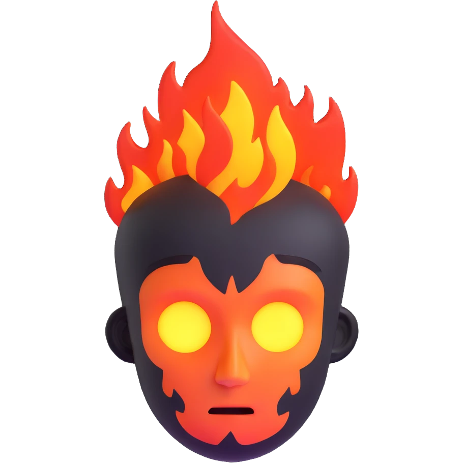 head with fire, expressionless face emoji