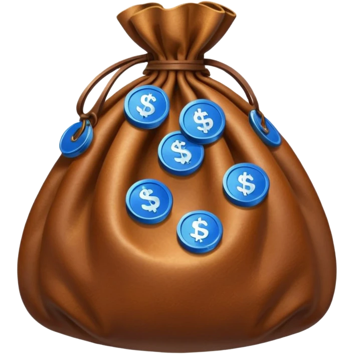 brown money bag of blue coins emoji