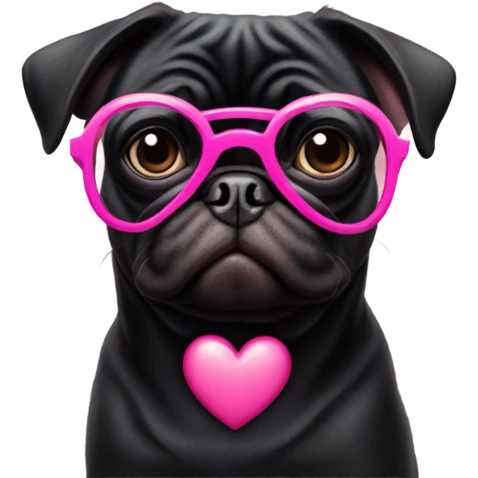 Black pug wearing heart shaped pink glasses  emoji