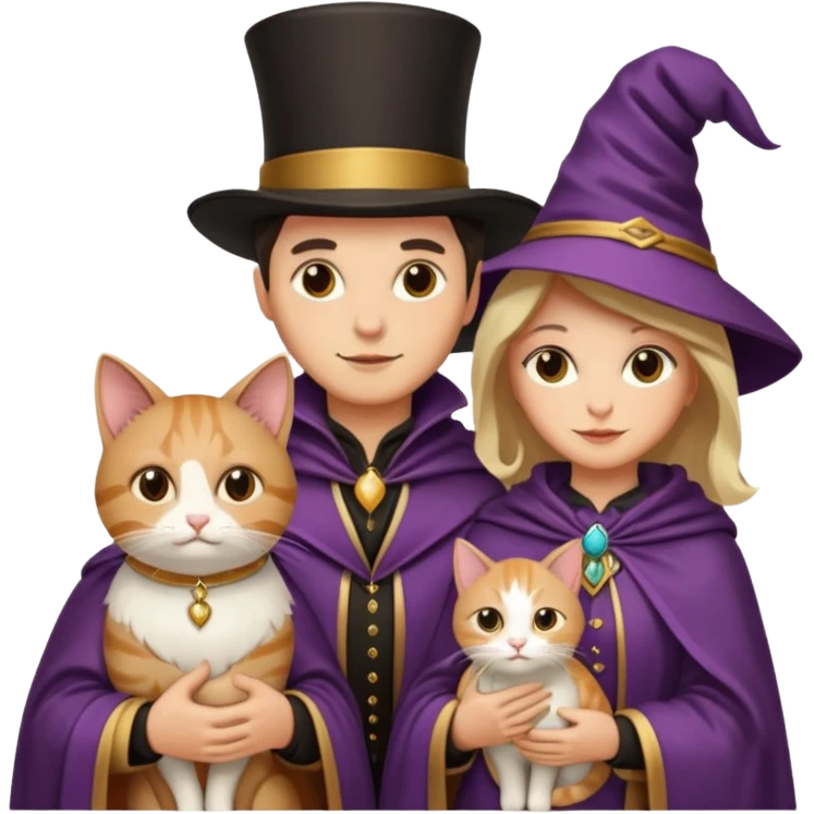 magician couple and their pet cat emoji