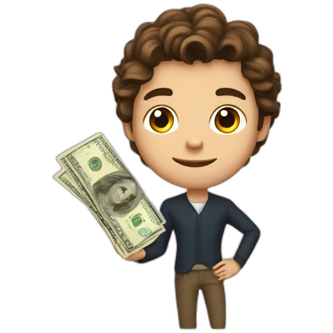A rich strong teenagers with forward Brown hair and beige skin and with money in his hand emoji