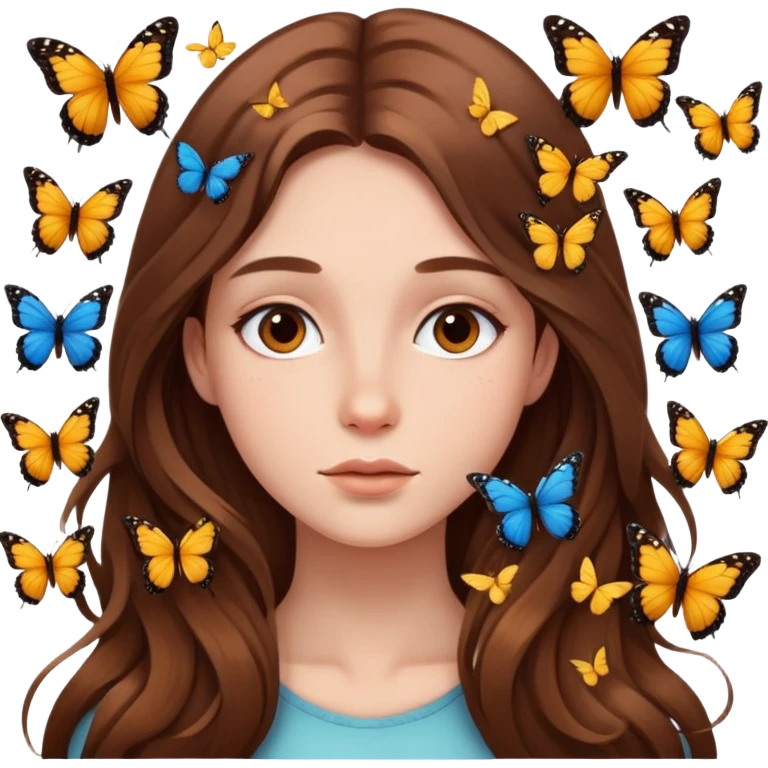 Face surrounded by butterflies and long brown hair  emoji