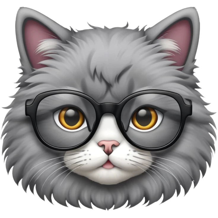 cat with black glasses, gray fur emoji
