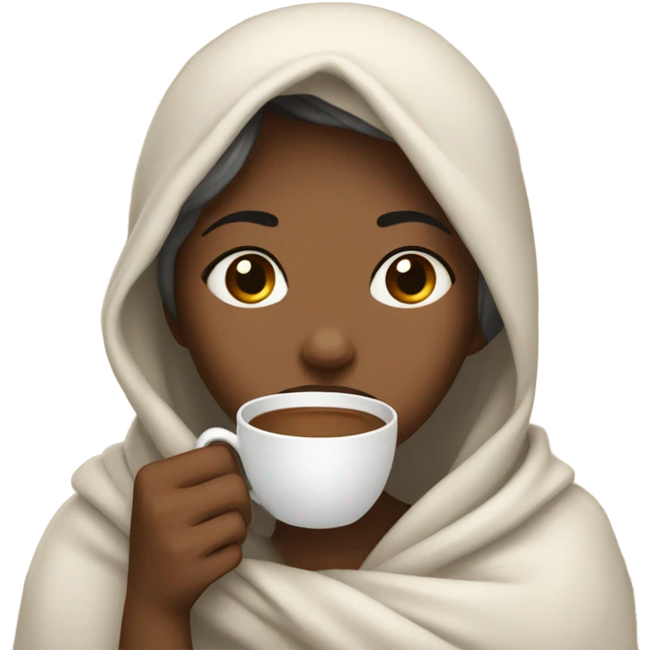 girl inside a blanket sipping coffee eyes closed emoji