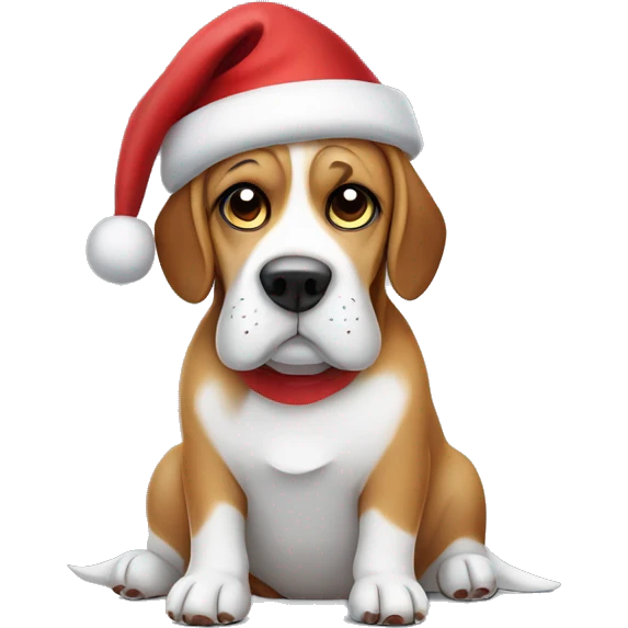 Fat beagle dog with Christmas hat emoji