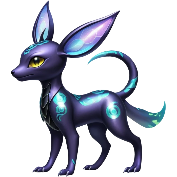 Shiny Ethereal Celestial Futuristic Modern Cyber-Salandit-Umbreon-Espeon-Hybrid (Full body) emoji