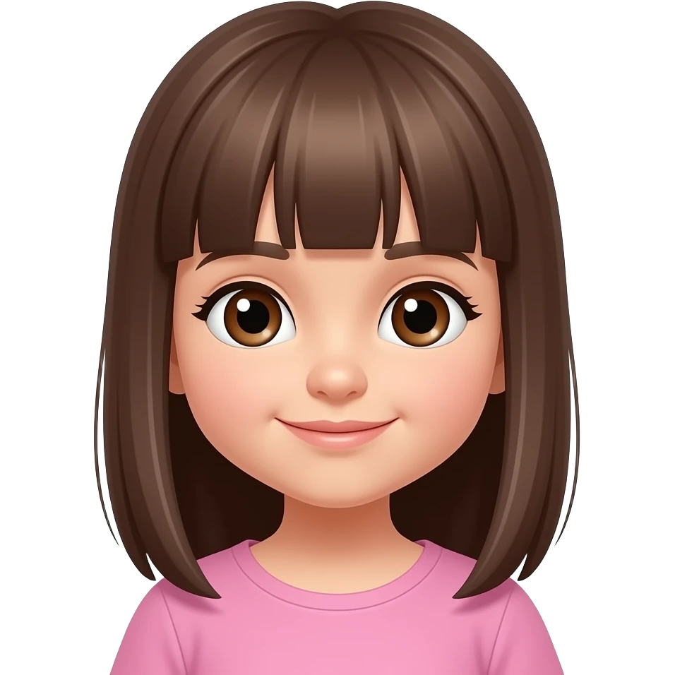 Niña pequeña con pelo castaño liso y ojos marrones emoji