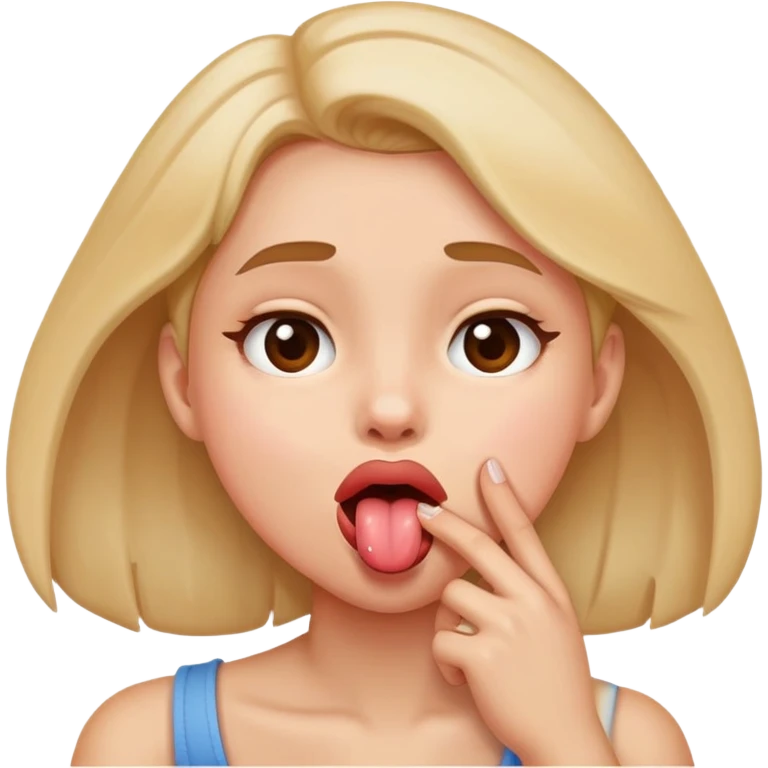 A girl holding her neck with her tongue out of het mouth emoji