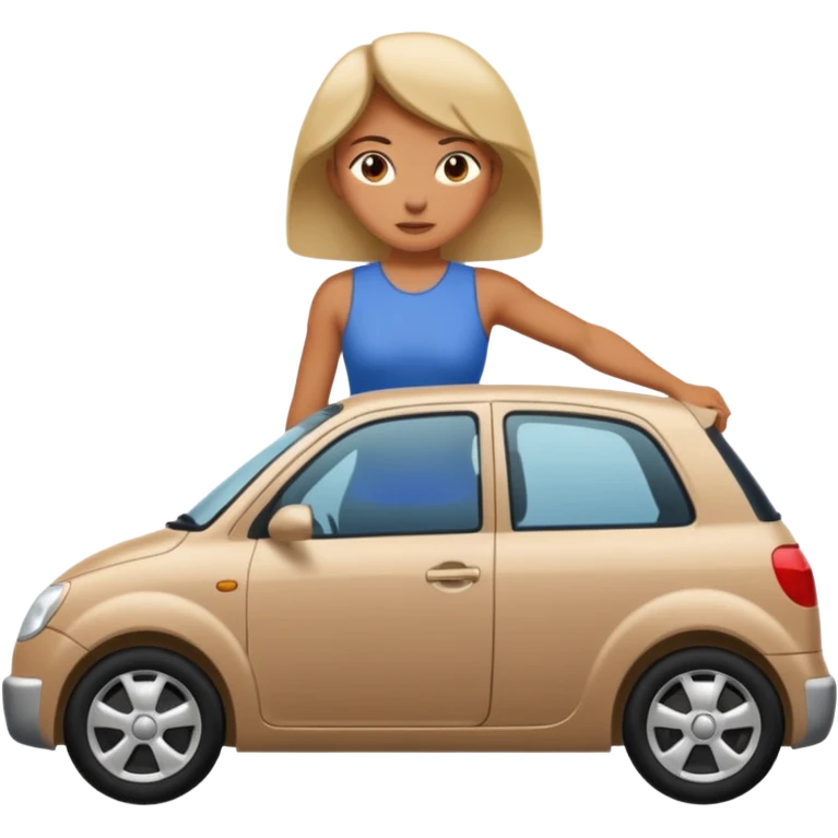 mujer empujando un carro automovil  por la parte trasera emoji