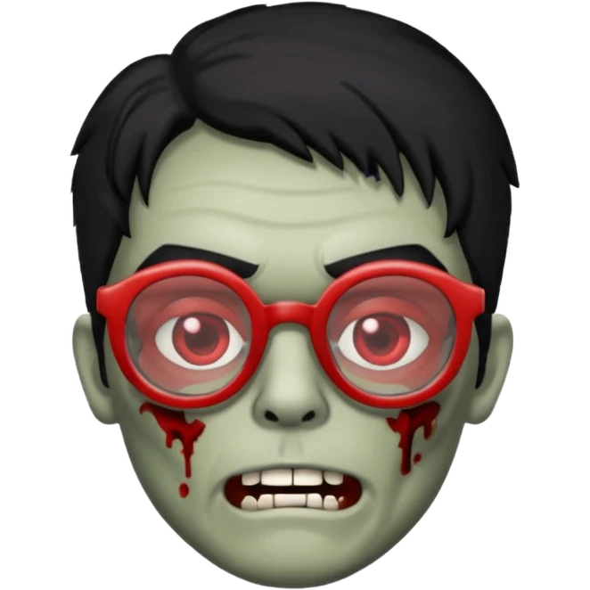 zombie black hair with big red glasses emoji