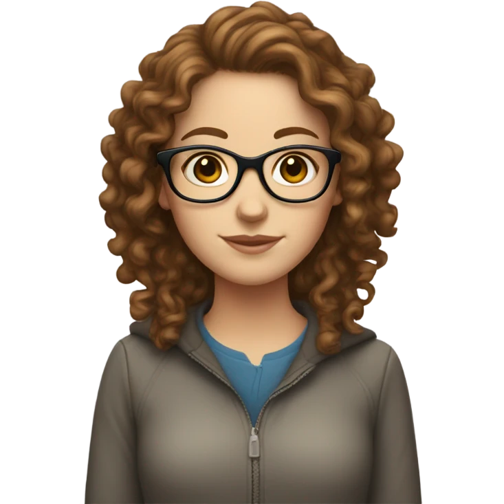 A white girl with brown curly hairs and glasses emoji